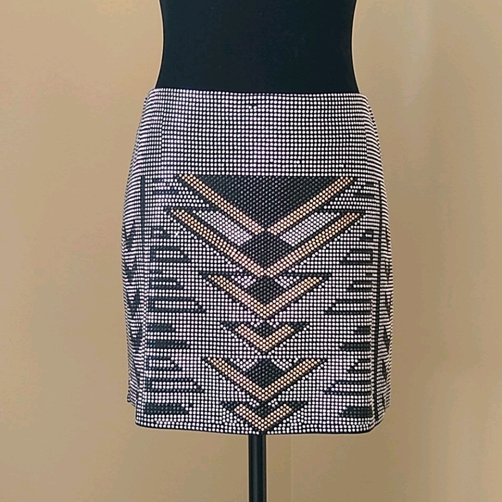 FREDERICK'S OF HOLLYWOOD Mini Skirt Silver & Black Studded Size M